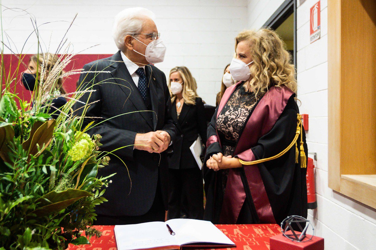 Professor Sergio Mattarella, President of the Republic of Italy, with Professor Giovanna Iannantuoni, Chancellor of Milano-Bicocca